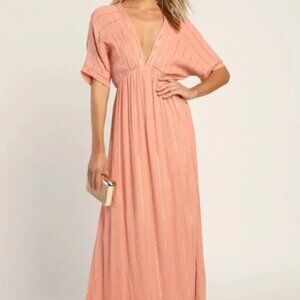 Lulus Grecian Style Goddess Vibes Maxi Dress in Light Peach/Coral/Blush Size XS